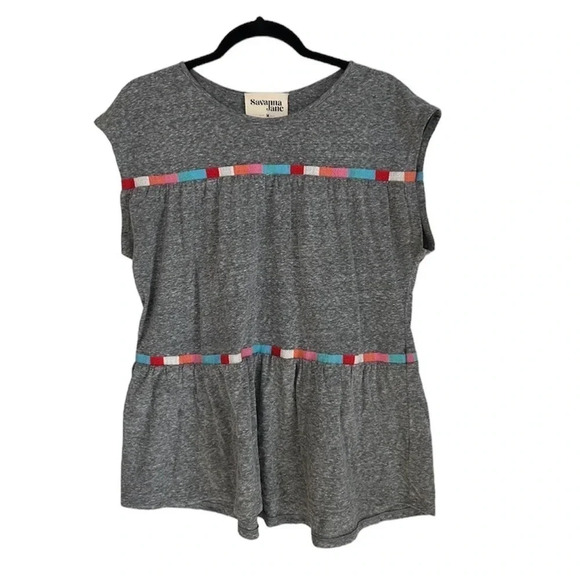 Savanna Jane Women’s Sleeveless Gray Top with Multicolor Stripes Size M GUC - Picture 1 of 8